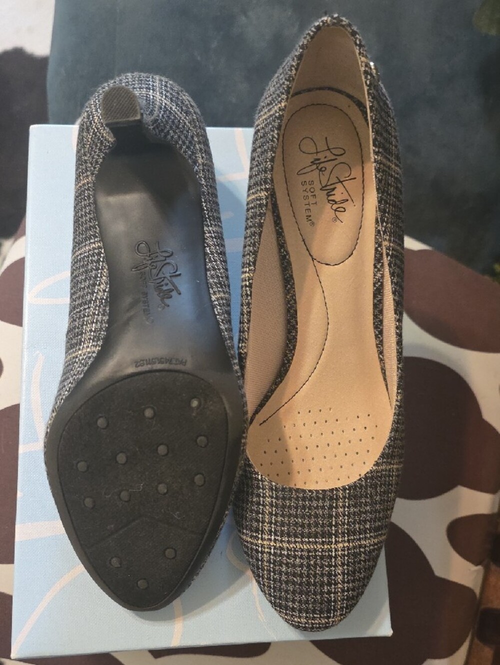 Life Stride Black and White Plaid Kitten Heel Pumps - Picture 7 of 7